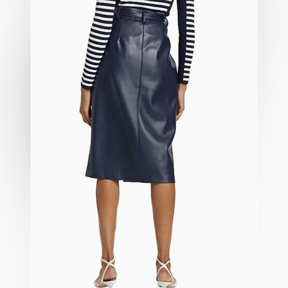 🌟 Elie Tahari Kris Belted Faux Leather Skirt, Peacoat Blue (4) - Picture 5 of 16